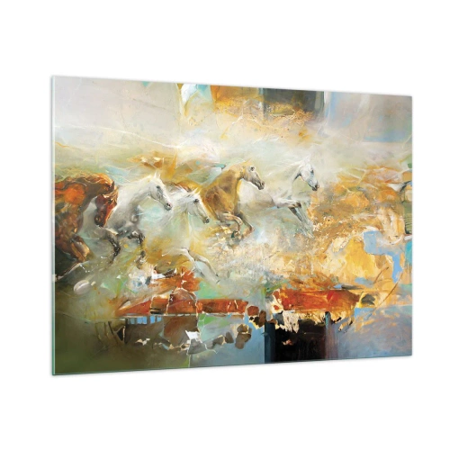 Glastavla - Bild på glas - Galopp genom ljuset - 100x70 cm