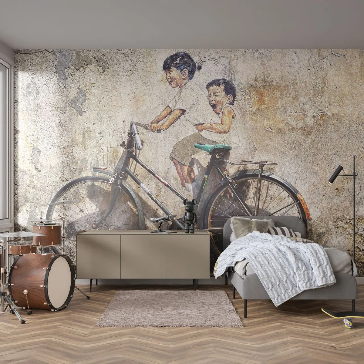 Självhäftande Fototapet Deluxe Sticker - Sant eller falskt? - Abstraktion, Väggmålning, Cykel - 250x175 cm