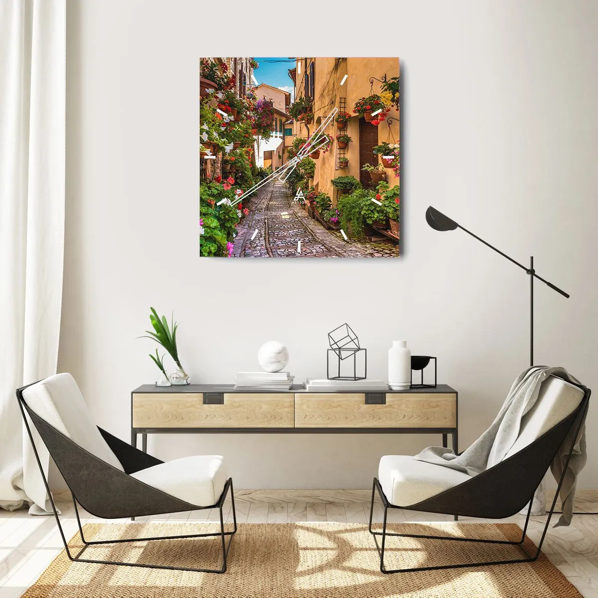 Väggklocka - Klocka på glas - Italiensk gränd - 40x40 cm