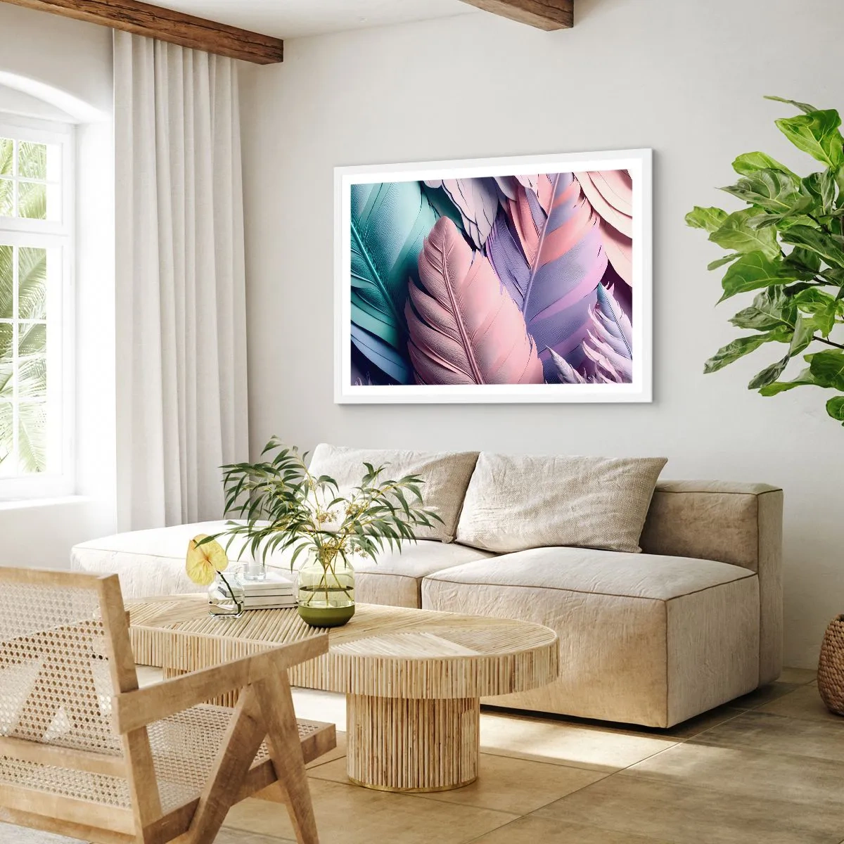 Affisch i vit ram - Fågelstil - 50x40 cm