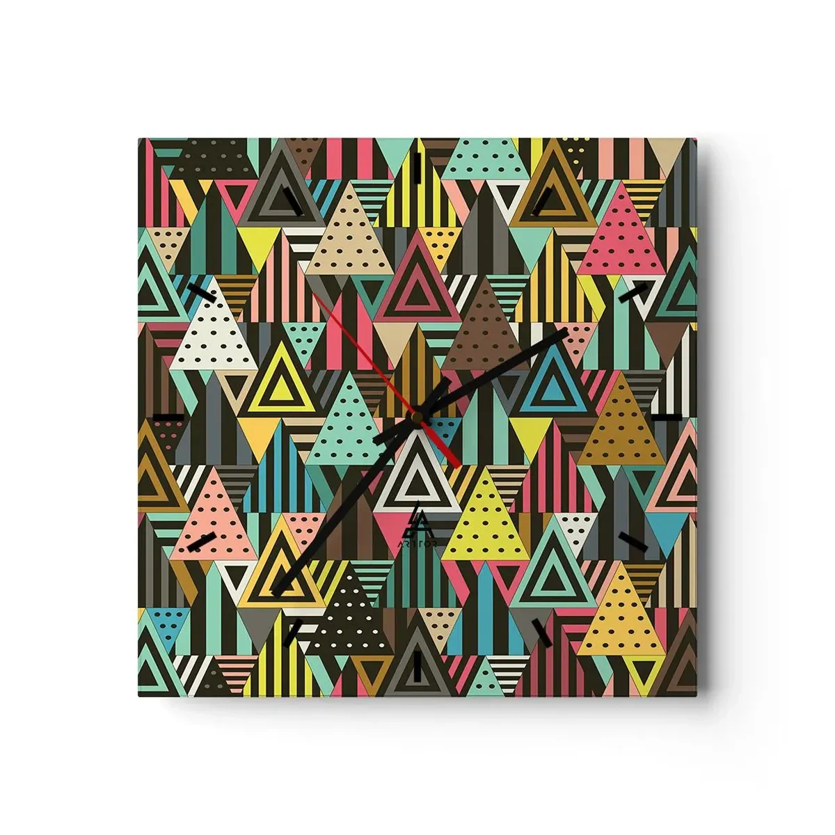 Väggklocka - Klocka på glas - Trianglar - 30x30 cm