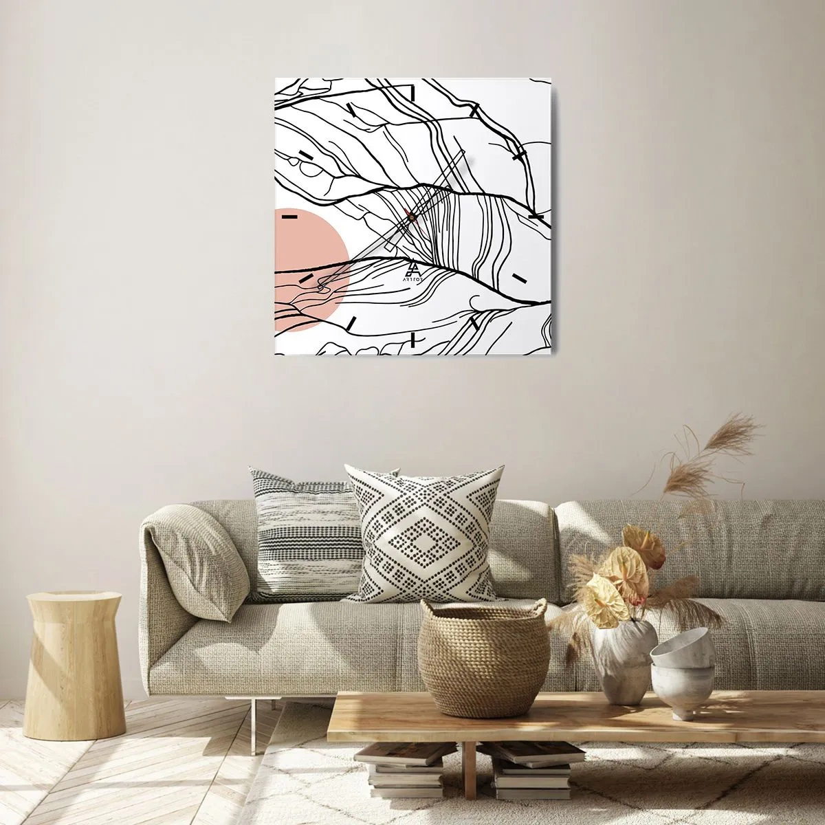 Väggklocka - Klocka på glas - I grenarnas nät - 30x30 cm