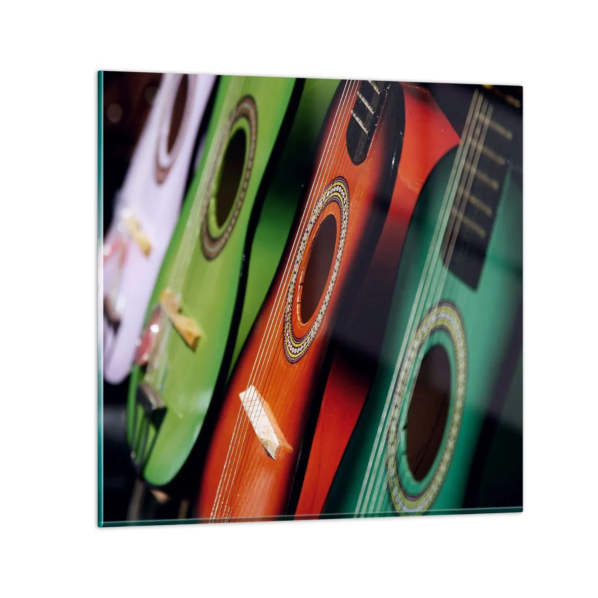 Glastavla - Bild på glas - Gitarren har flera färger - 30x30 cm