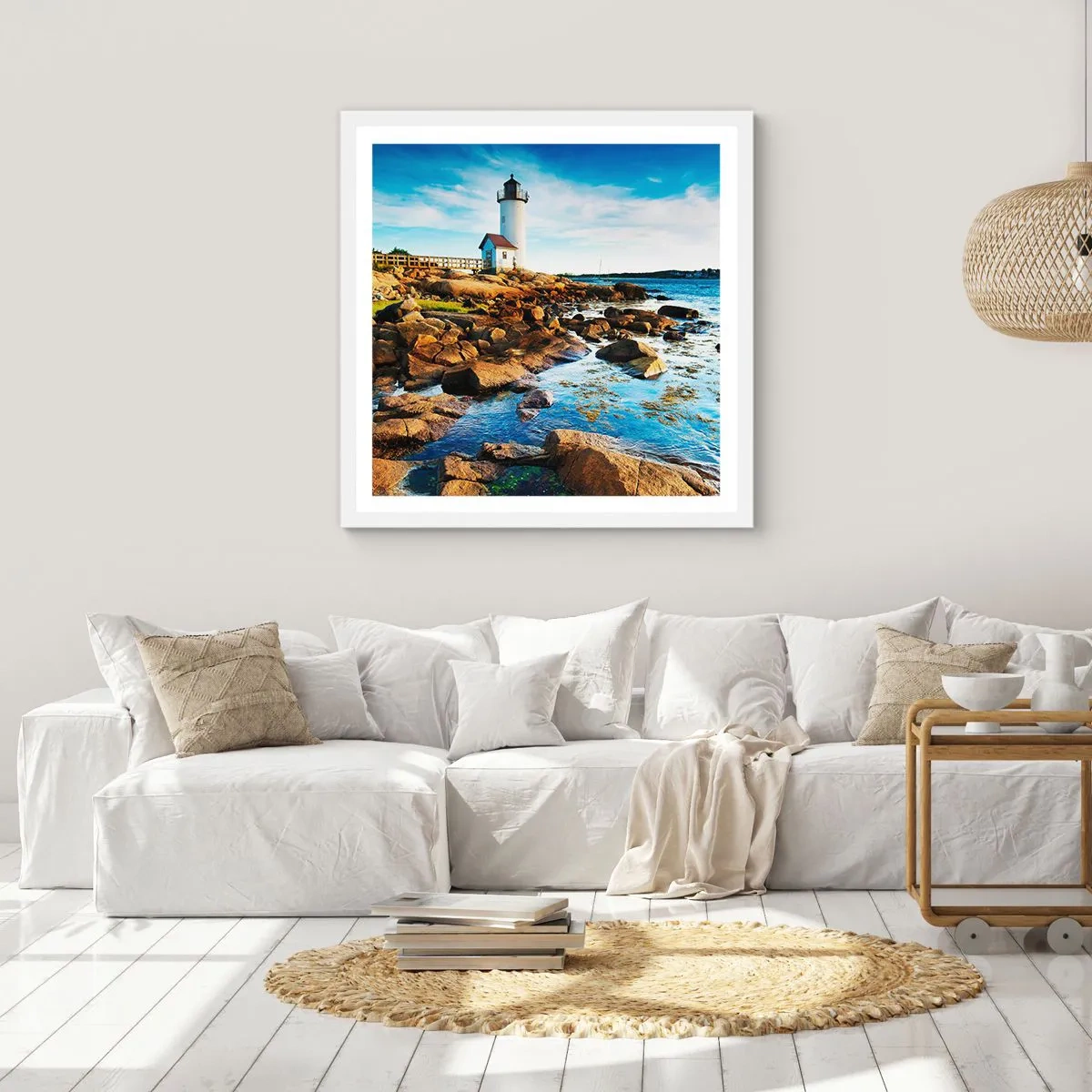 Affisch i vit ram - Kom lyckligt tillbaka, jag väntar - 60x60 cm