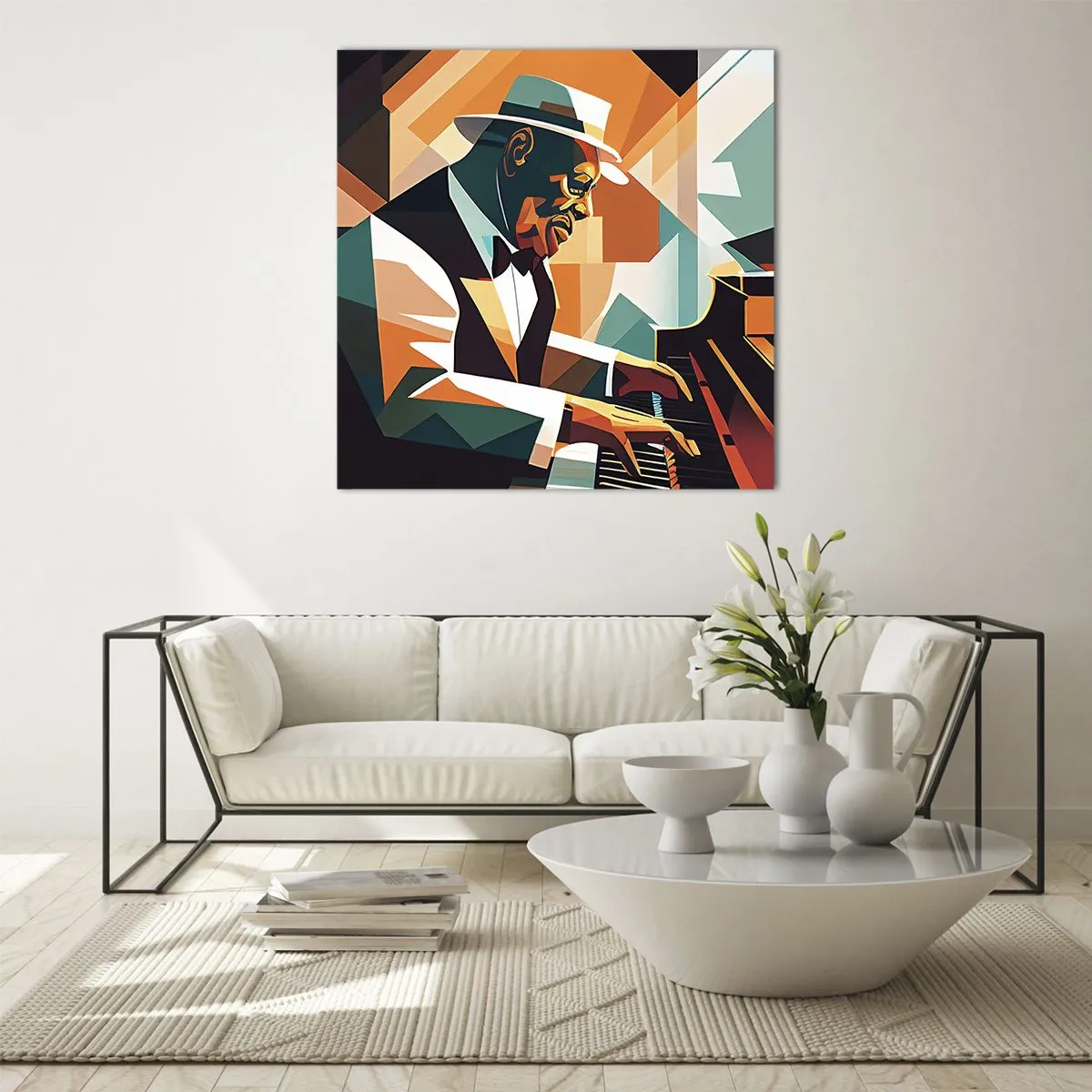 Glastavla - Bild på glas - Allt som är jazz - 70x70 cm
