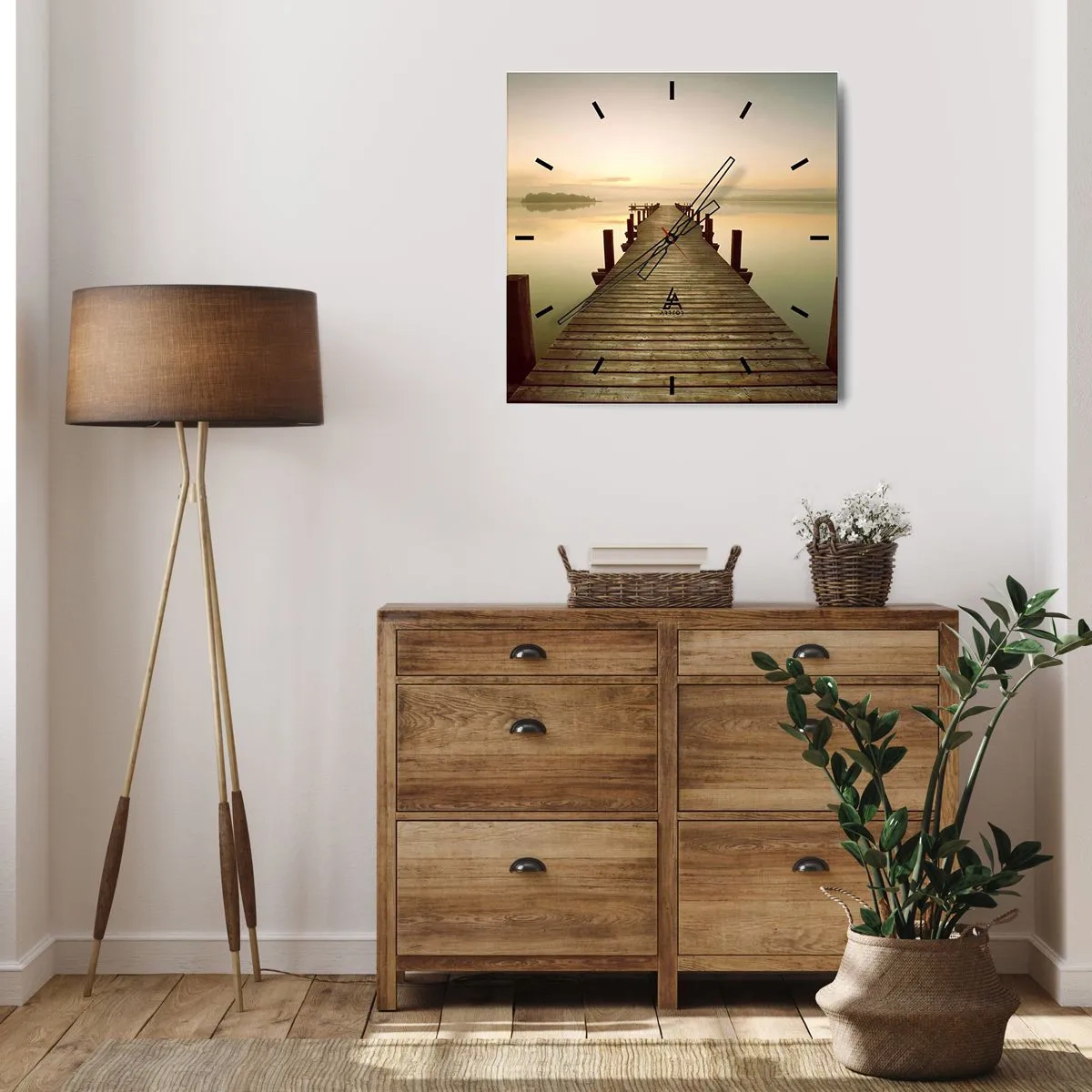 Väggklocka - Klocka på glas - Förgryning, gryning, ljus - 30x30 cm