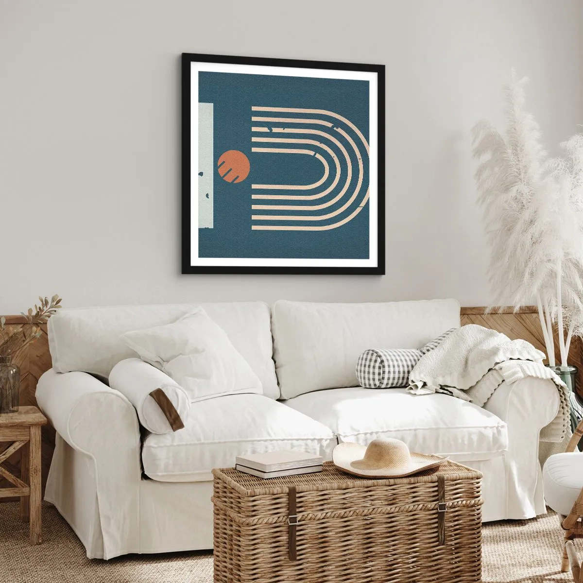 Affisch i svart ram - Geometri mot mörkblå bakgrund - 60x60 cm