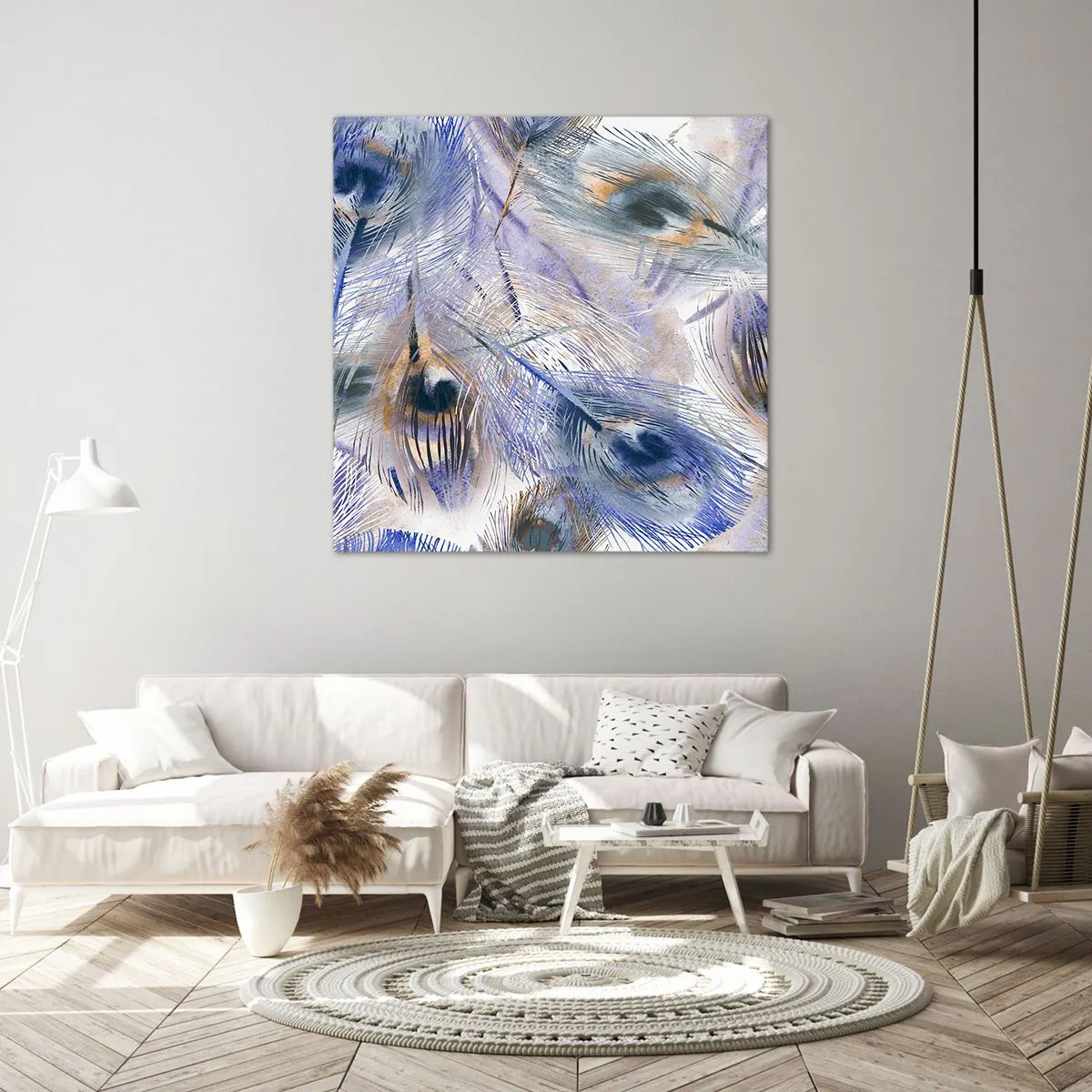 Canvastavla - Bild på duk - Komposition med påfågelsfjädrar - 30x30 cm