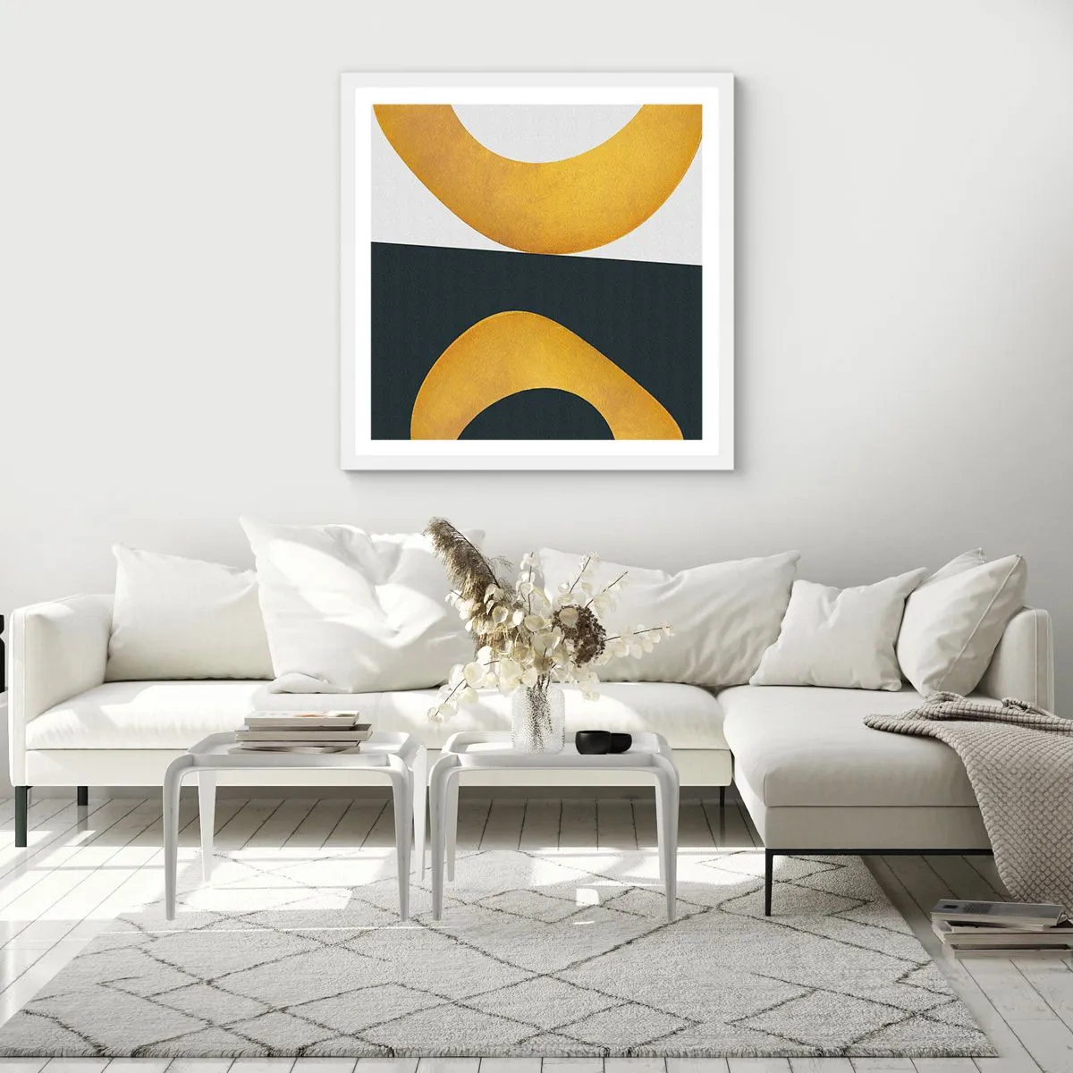 Affisch i vit ram - Öfr det första: guld - 60x60 cm