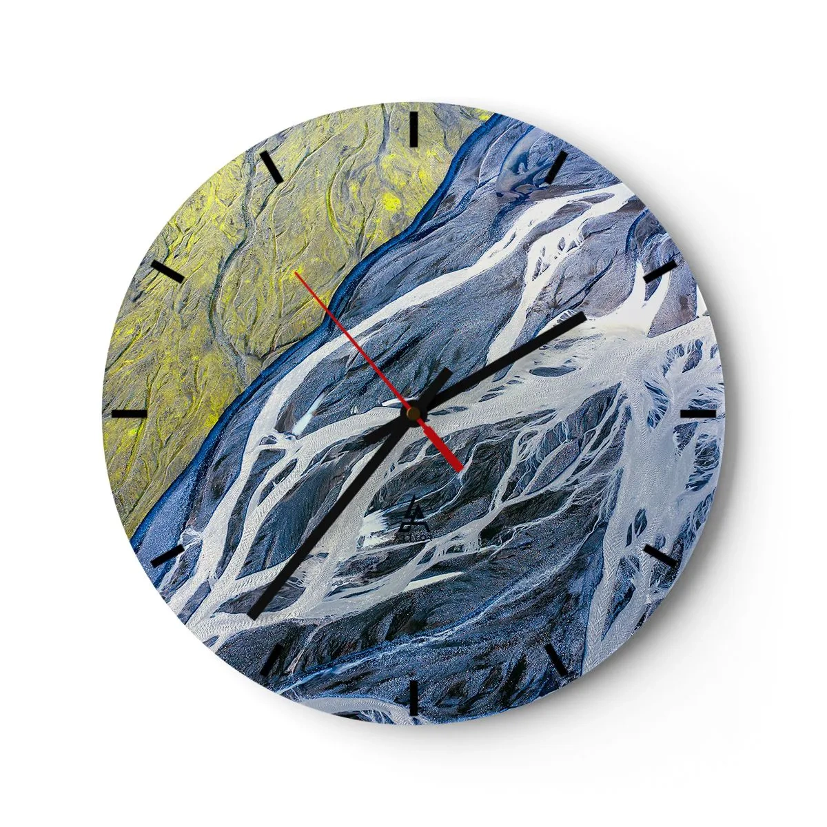 Väggklocka - Klocka på glas - Abstrakt flygfotografering av floder och sediment - 30x30cm - Naturens grottmålningar - Modern väggdekoration för vardagsrum, kök och sovrum ARTTOR