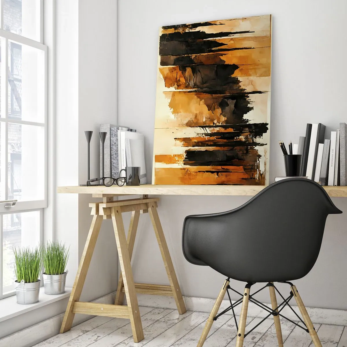 Glastavla - Bild på glas - Harmoni av svart och guld - 50x70 cm