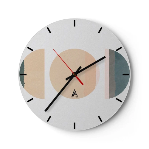 Väggklocka - Klocka på glas - Abstrakta geometriska mönster med pastellfärger - 30x30cm - Hjul efter hjul - Modern väggdekoration för vardagsrum, kök och sovrum ARTTOR
