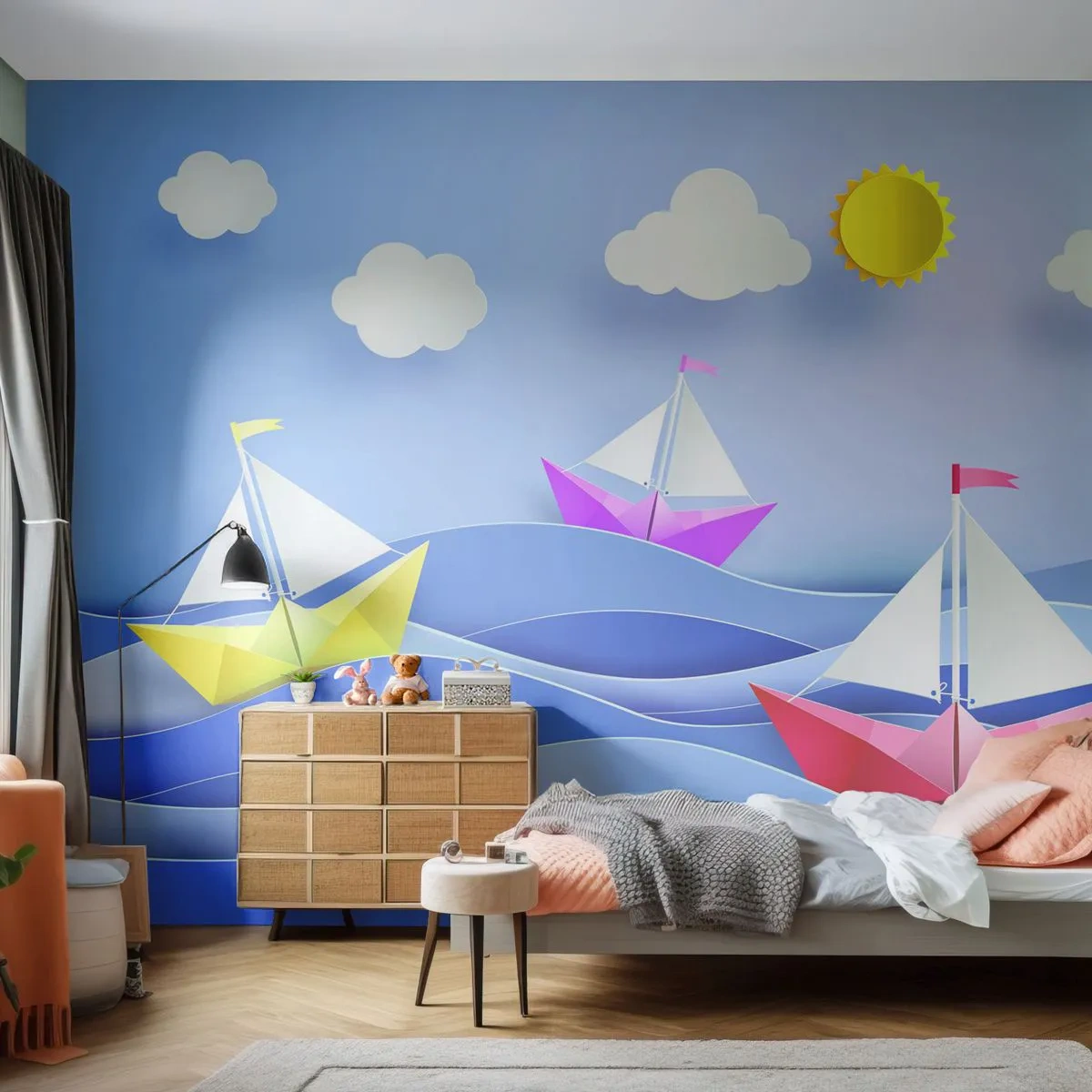 Självhäftande Fototapet Deluxe Sticker - Det är så skönt att gunga bland vågorna - För barn, Nautisk, Łódź - 250x175 cm