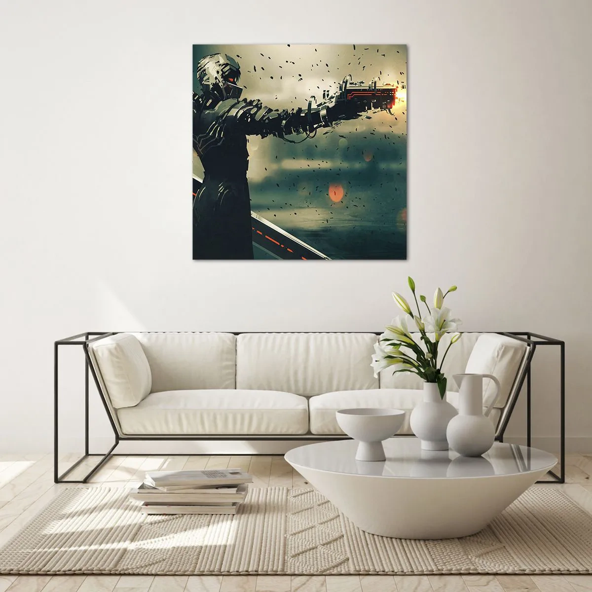 Glastavla - Bild på glas - Dödlig vapen - din egen Terminator - 50x50 cm