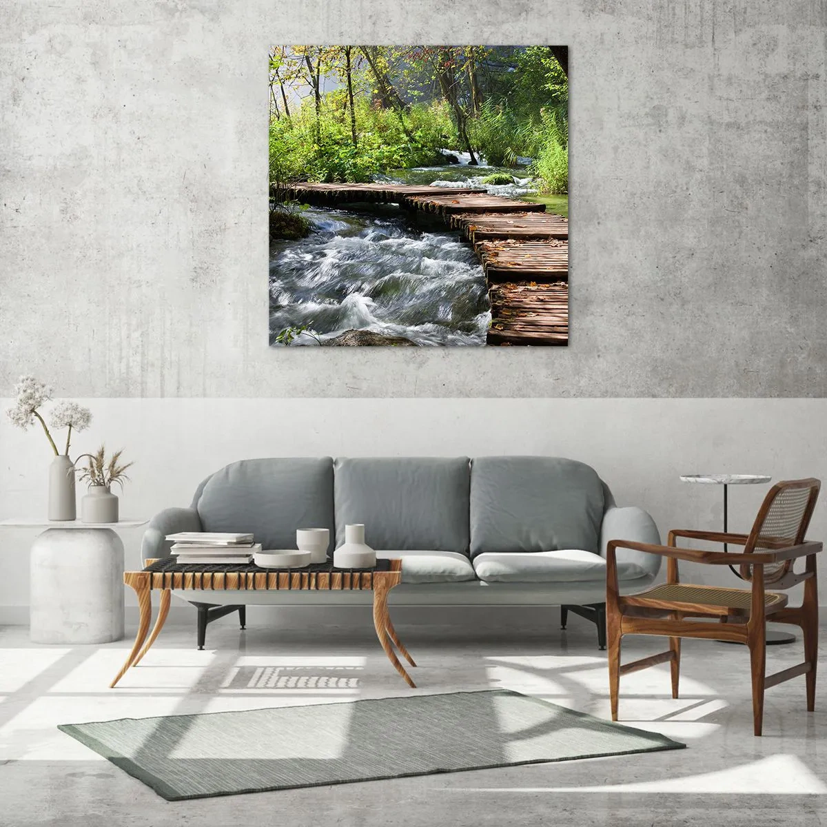 Glastavla - Bild på glas - Över skummande kaskad - 60x60 cm