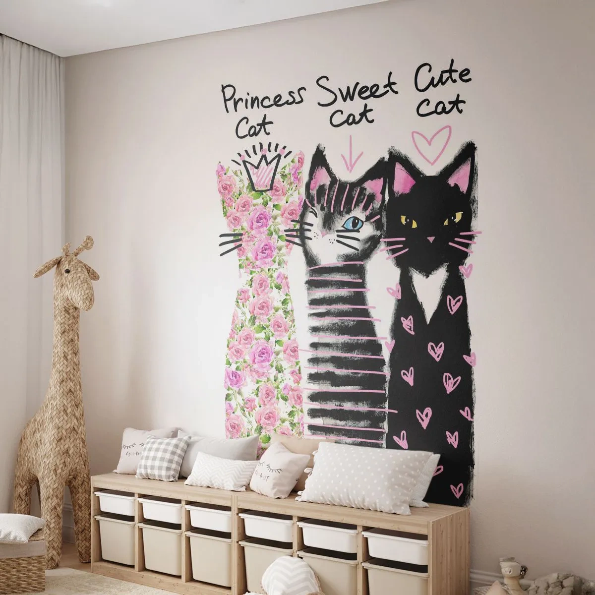 Självhäftande Fototapet Deluxe Sticker - Det var en gång tre katter - För barn, Katt, Djur - 250x175 cm