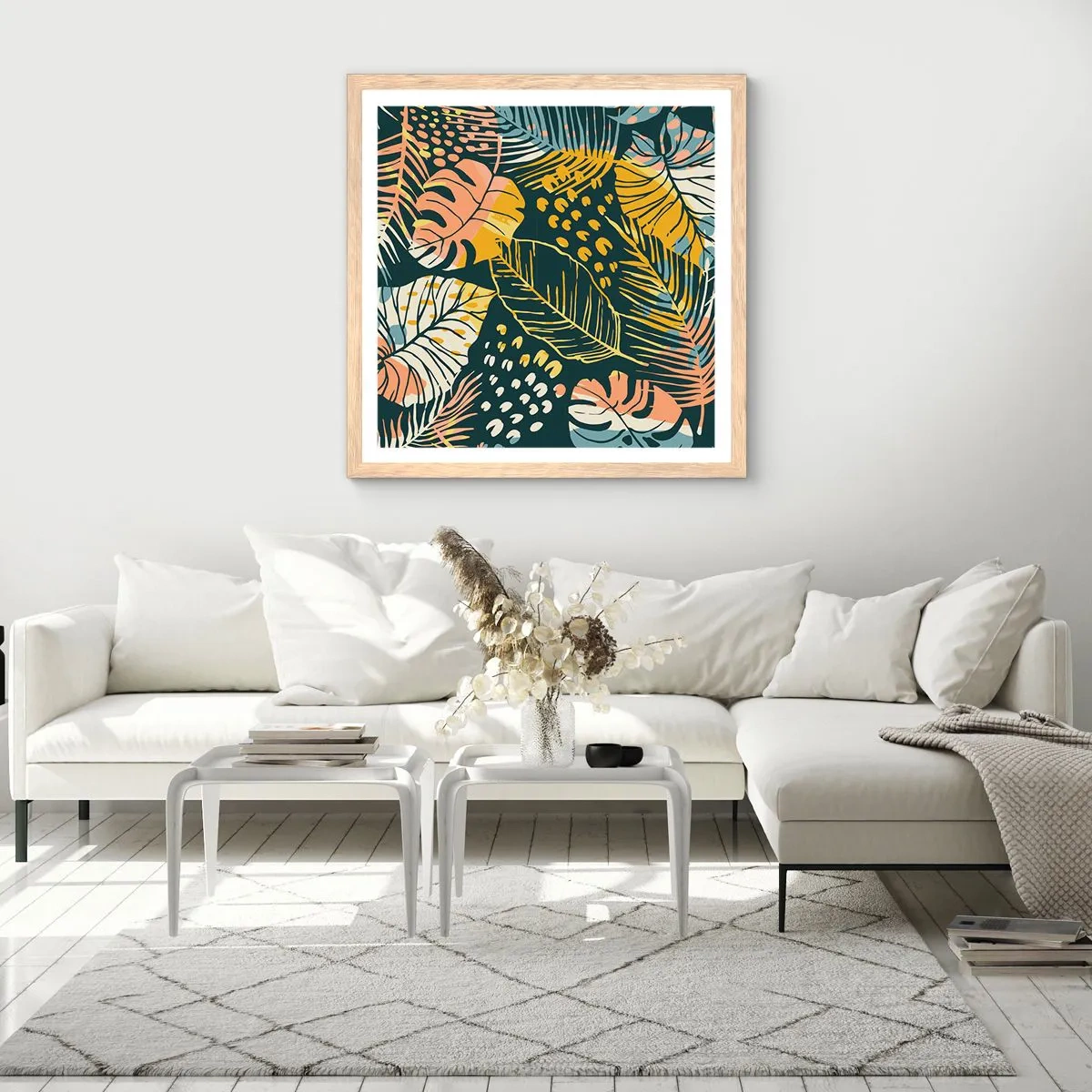 Affisch i ram av ljusek - Lövfantasi - 60x60 cm