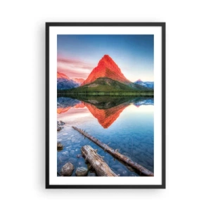 Affisch i svart ram - Ett berg speglas i en lugn sjö - 50x70cm - Glöd och kyla - Modern väggdekoration för vardagsrum och sovrum ARTTOR