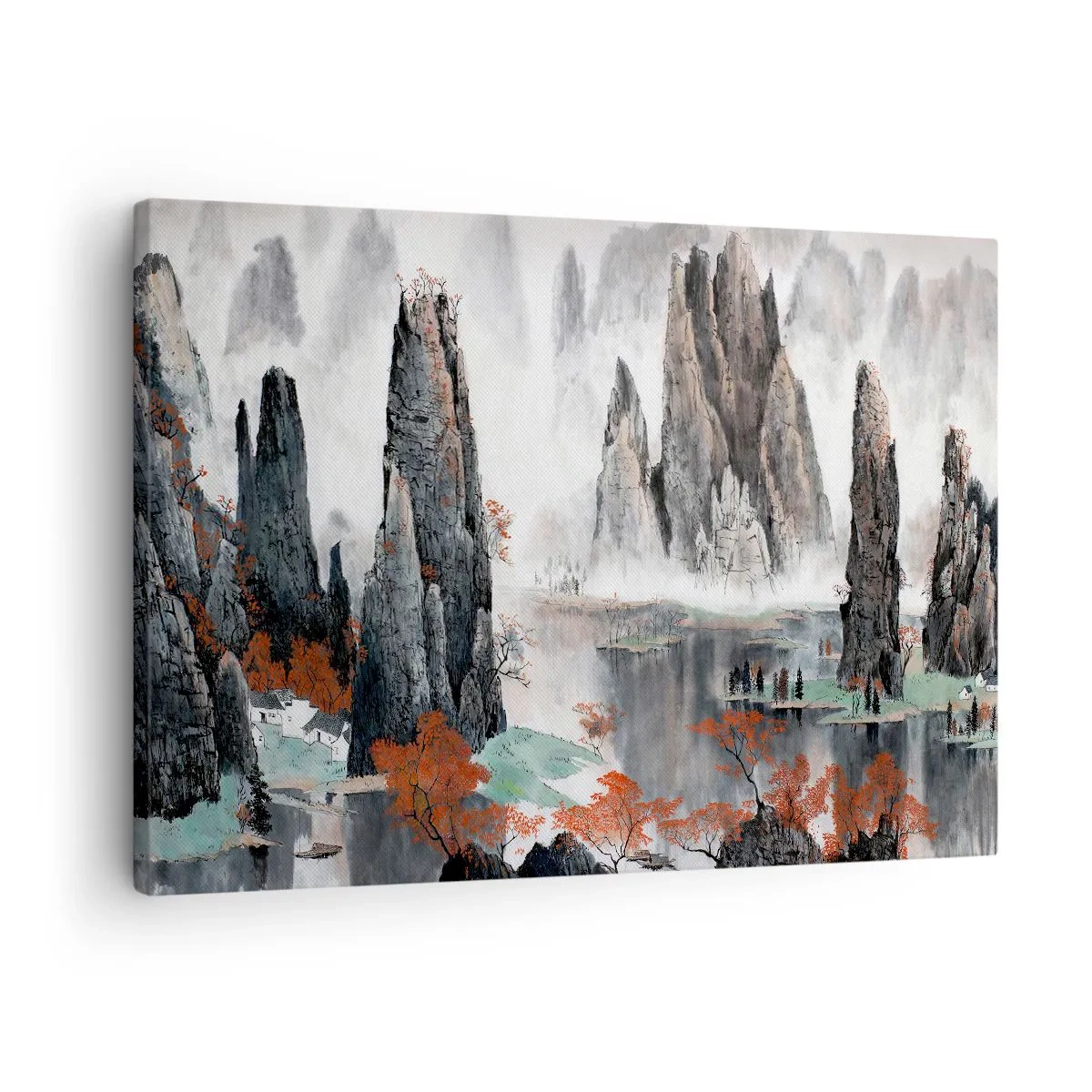Canvastavla - Bild på duk - Pittoreska klippor och träd i det dimmiga kinesiska landskapet - 70x50cm - Mäktiga vakter - Modern väggdekoration för vardagsrum och sovrum ARTTOR
