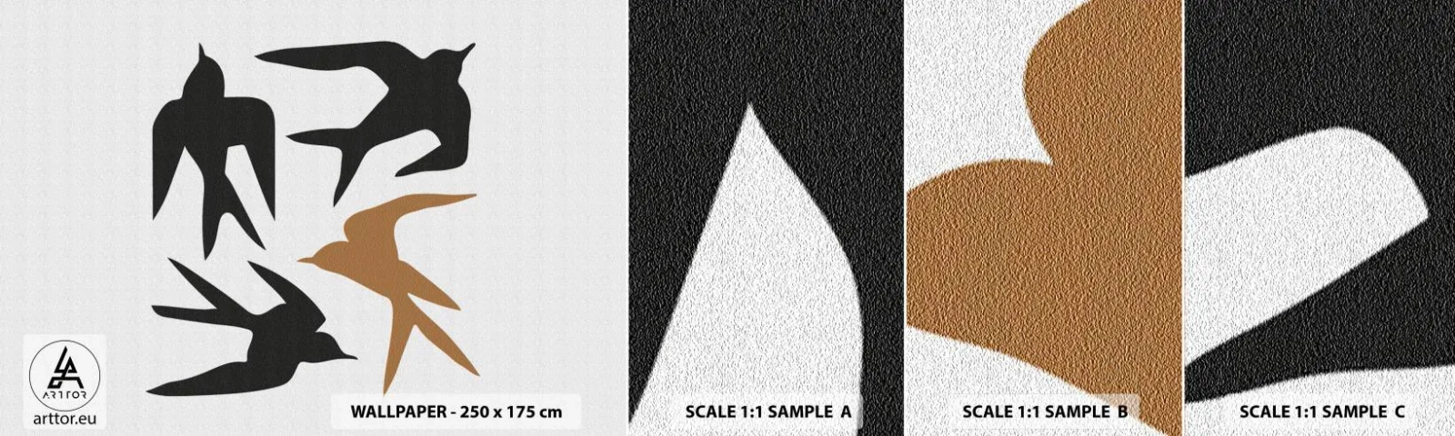 Fototapet Prov Standard Eco - Svalornas lek - Boho, Fåglar, Minimalism - 100x30 cm