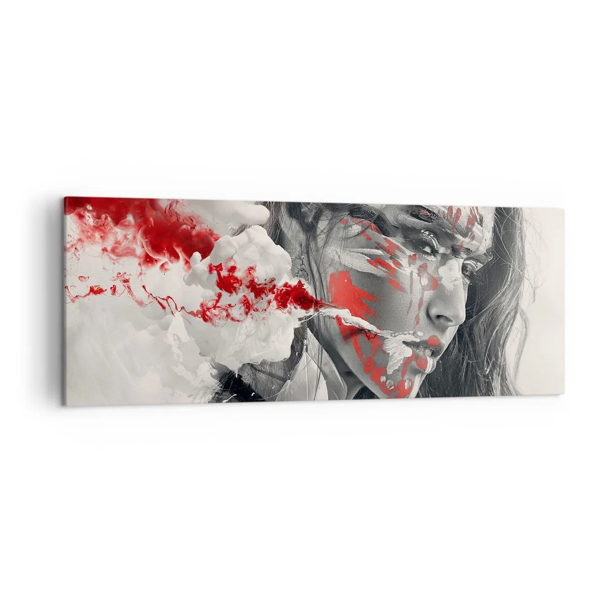 Canvastavla - Bild på duk - Röd-vit absurdhet - 140x50 cm
