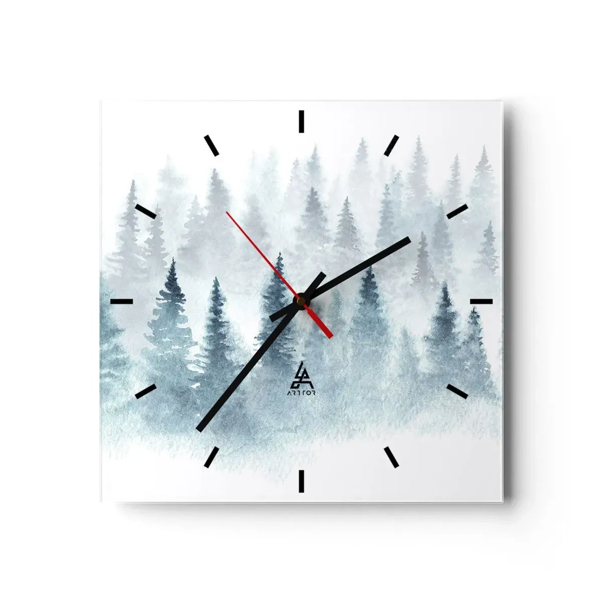 Väggklocka - Klocka på glas - Insvepta i dimma - 30x30 cm