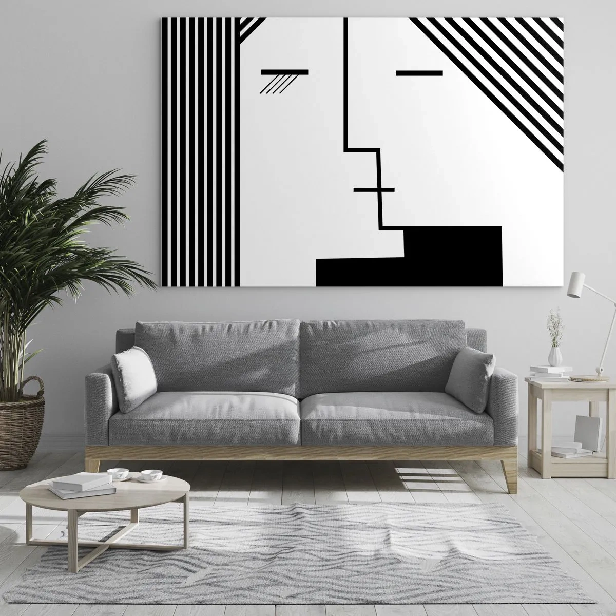 Glastavla - Bild på glas - En grafisk tolkning av en kyss i minimalistisk stil - 70x50cm - Bara en kyss - Modern väggdekoration för vardagsrum och sovrum ARTTOR