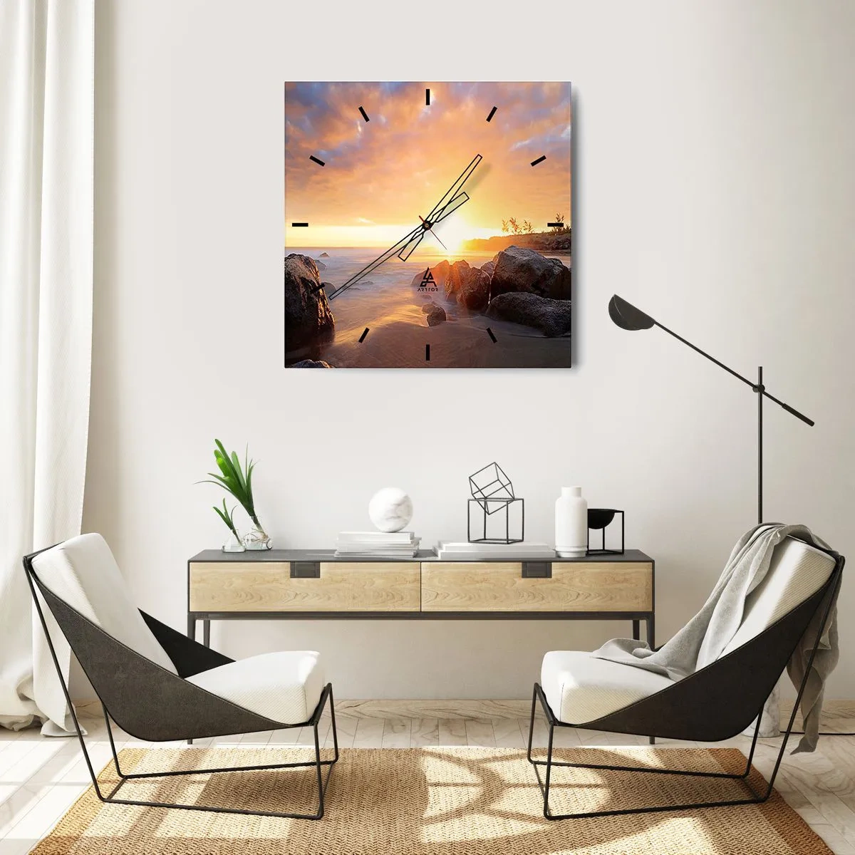 Väggklocka - Klocka på glas - Kvällens ljusa bris - 40x40 cm