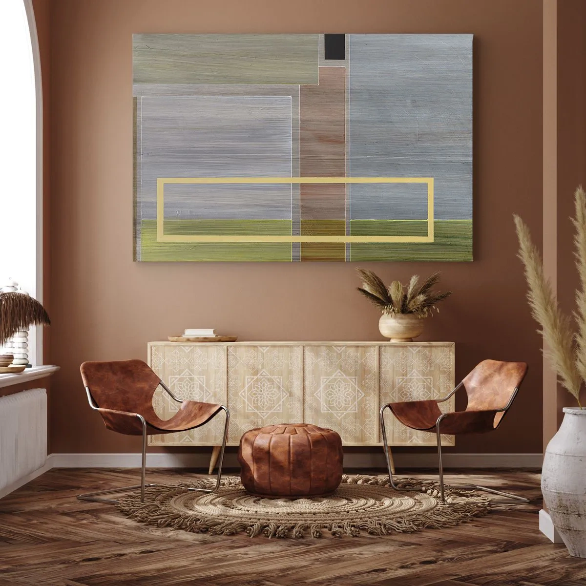 Canvastavla - Bild på duk - Geometrisk komposition i pastellfärger med rektanglar - 70x50cm - Rakt och lugnt - Modern väggdekoration för vardagsrum och sovrum ARTTOR