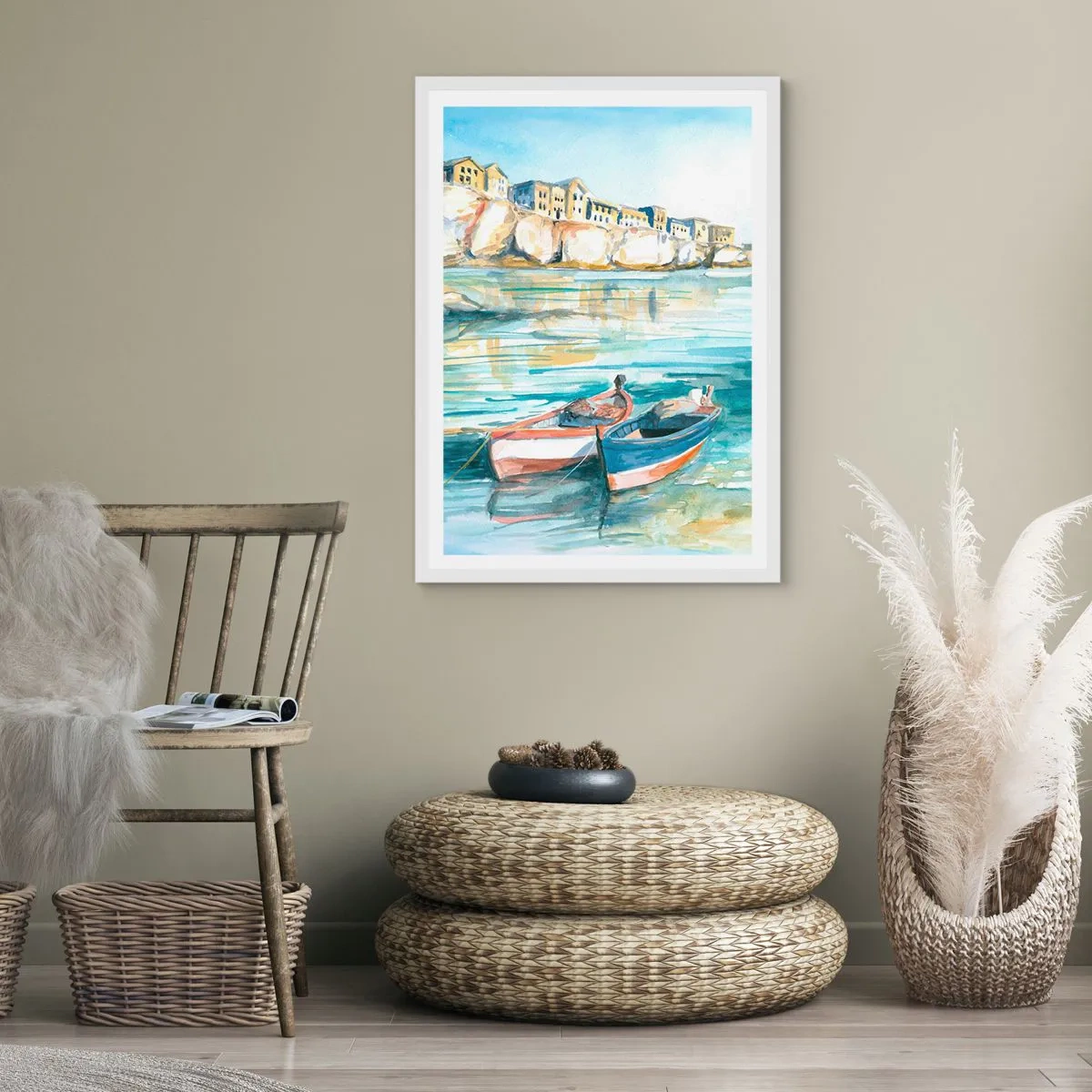 Affisch i vit ram - Landskap i azurblått - 70x100 cm