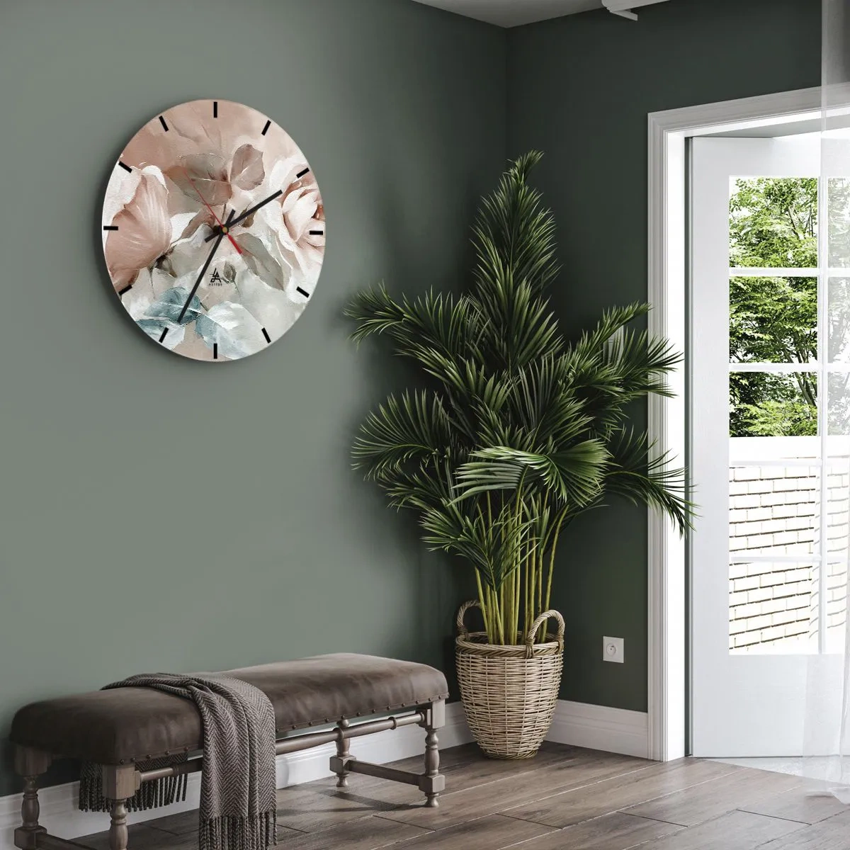 Väggklocka - Klocka på glas - Romantikens anda - 30x30 cm