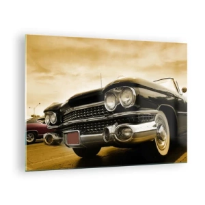 Glastavla - Bild på glas - Framsidan av en klassisk bil i elegant retrostil - 70x50cm - Klassiken blir aldrig gammal - Modern väggdekoration för vardagsrum och sovrum ARTTOR