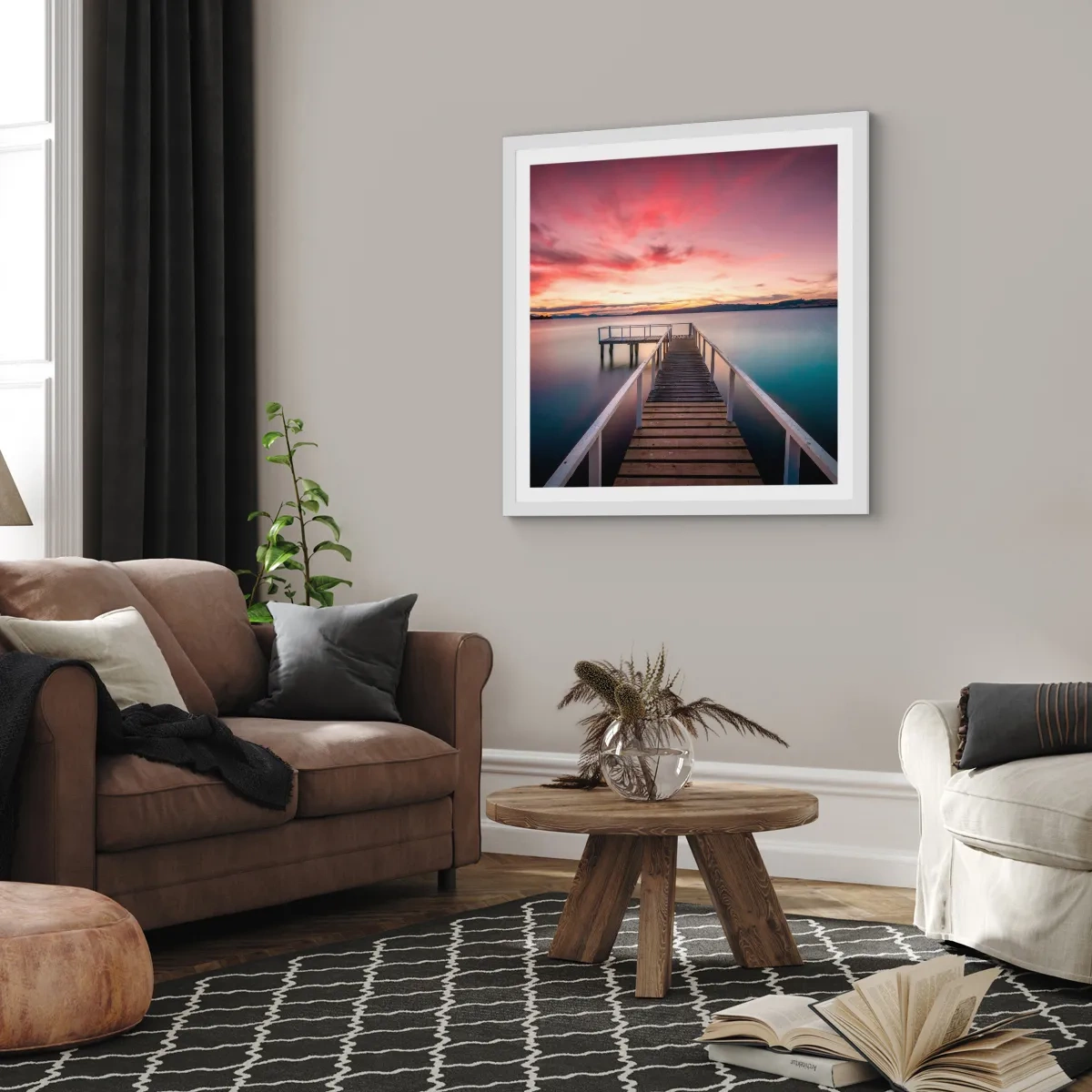 Affisch i vit ram - Kvällens milda låga - 60x60 cm