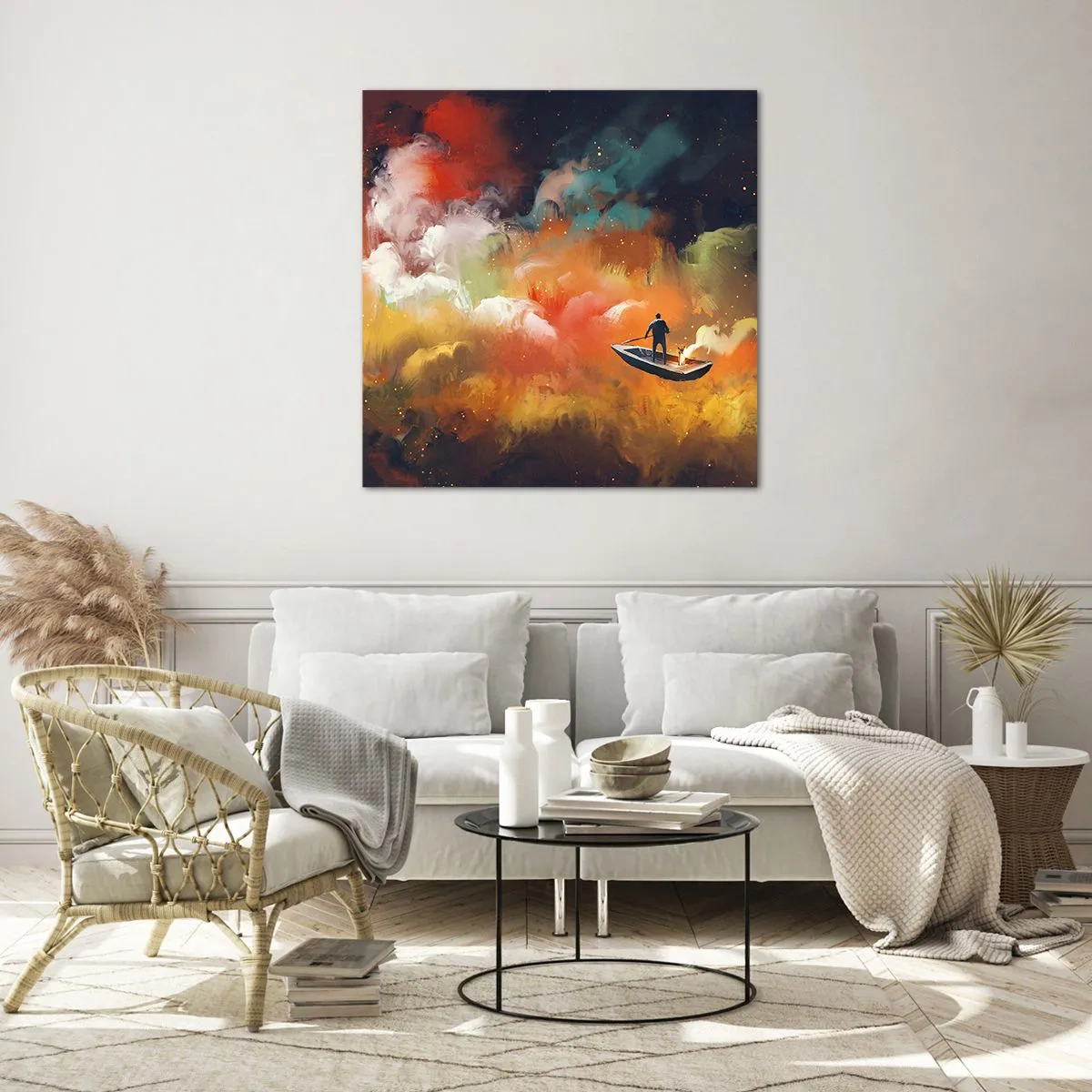 Glastavla - Bild på glas - I båten genom galaxen - 60x60 cm