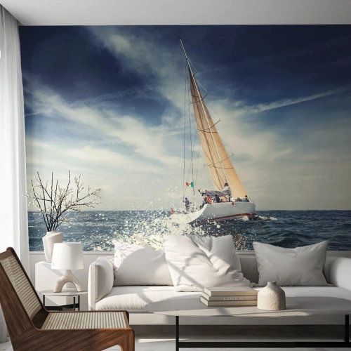 Fototapet Premium Canvas - De hinner inte ikapp oss! - Segelbåt, Hav, Segelbåt - 250x175 cm