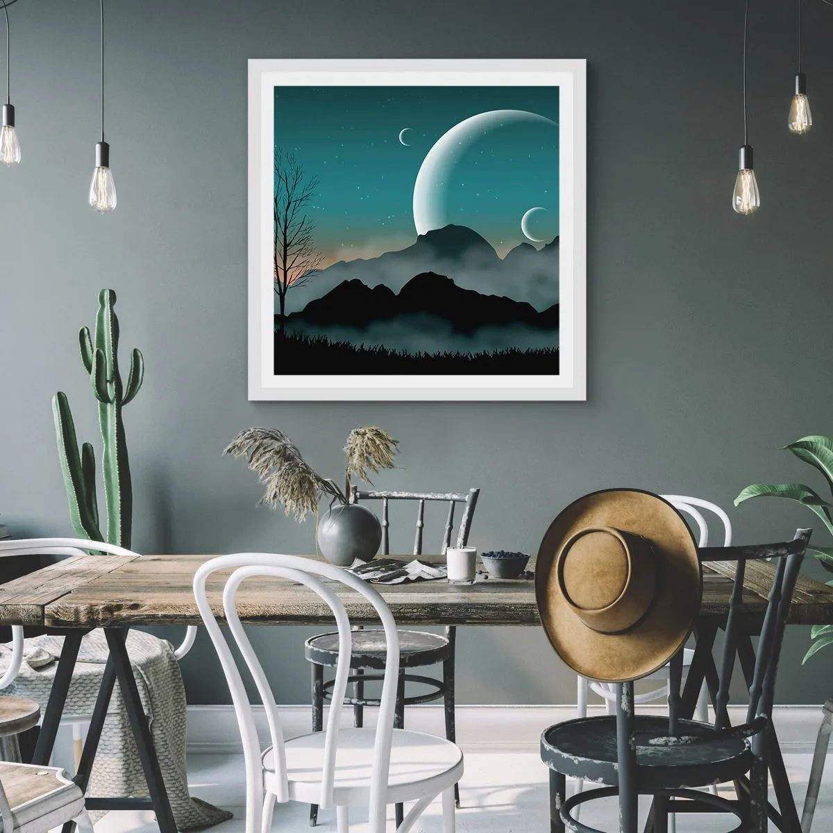 Affisch i vit ram - Stjärniga nattens karneval - 50x50 cm