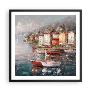 Affisch i svart ram - Romantisk hamn - 60x60 cm