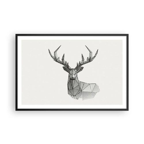 Affisch i svart ram - Hjort i kubistisk stil - 91x61 cm