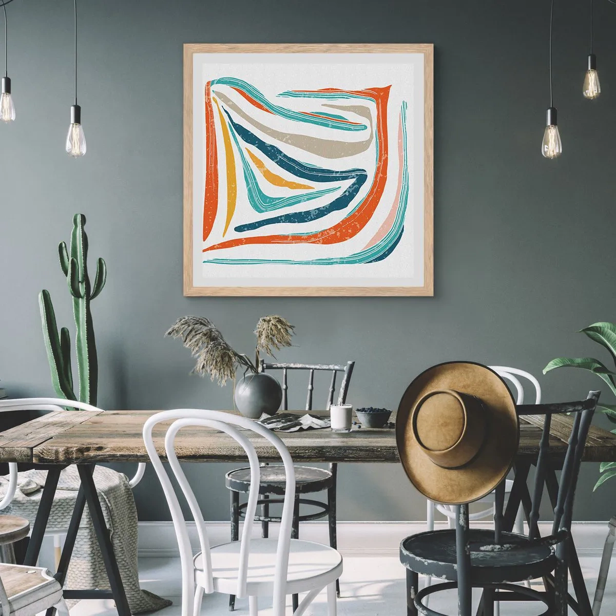 Affisch i ram av ljusek - Vänligt leende abstraktion - 30x30 cm