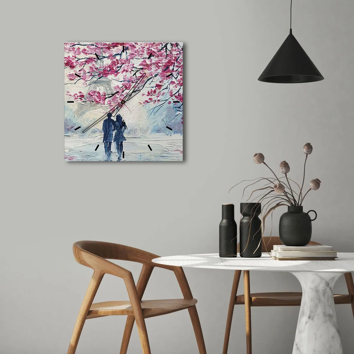 Väggklocka - Klocka på glas - Romantisk promenad - 30x30 cm