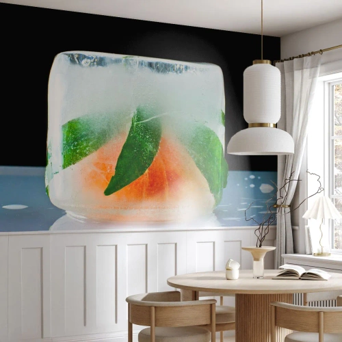 Fototapet Premium Canvas - Fräschhet och svalka - Isbit, Orange, Mintlöv - 250x175 cm