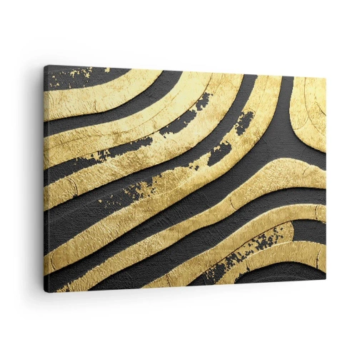 Canvastavla - Bild på duk - Gyllene abstrakta vågor på en svart bakgrund - 70x50cm - Allt flyter - Modern väggdekoration för vardagsrum och sovrum ARTTOR