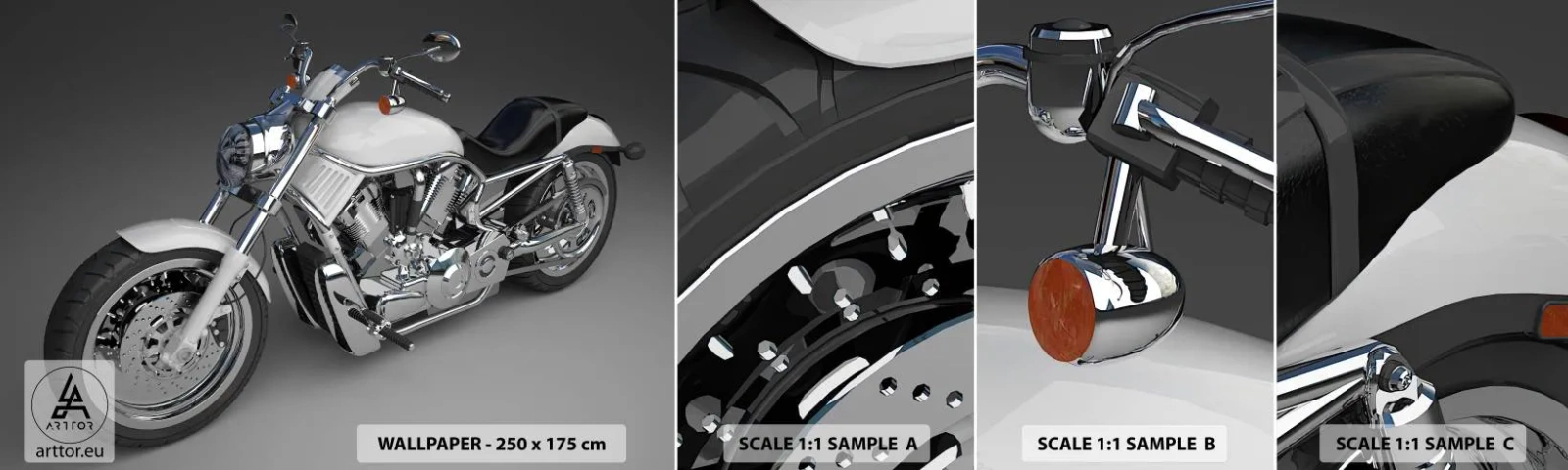 Provbit av självhäftande fototapet Deluxe Sticker - Man vill lägga sig knäna - Bil, Motorcykel, Resor - 100x30 cm