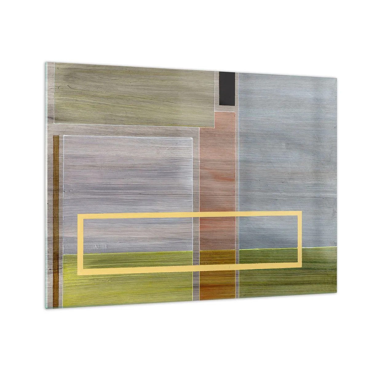 Glastavla - Bild på glas - Modern abstraktion med rektangulära former och jordnära färger - 70x50cm - Rakt och lugnt - Modern väggdekoration för vardagsrum och sovrum ARTTOR