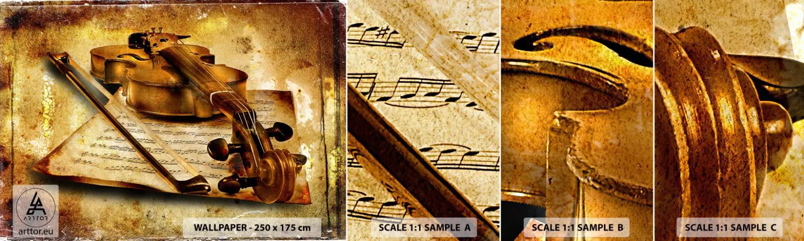 Fototapet Prov Standard Eco - Violspelare sökes nu - Fiol, musik, musik noter - 100x30 cm