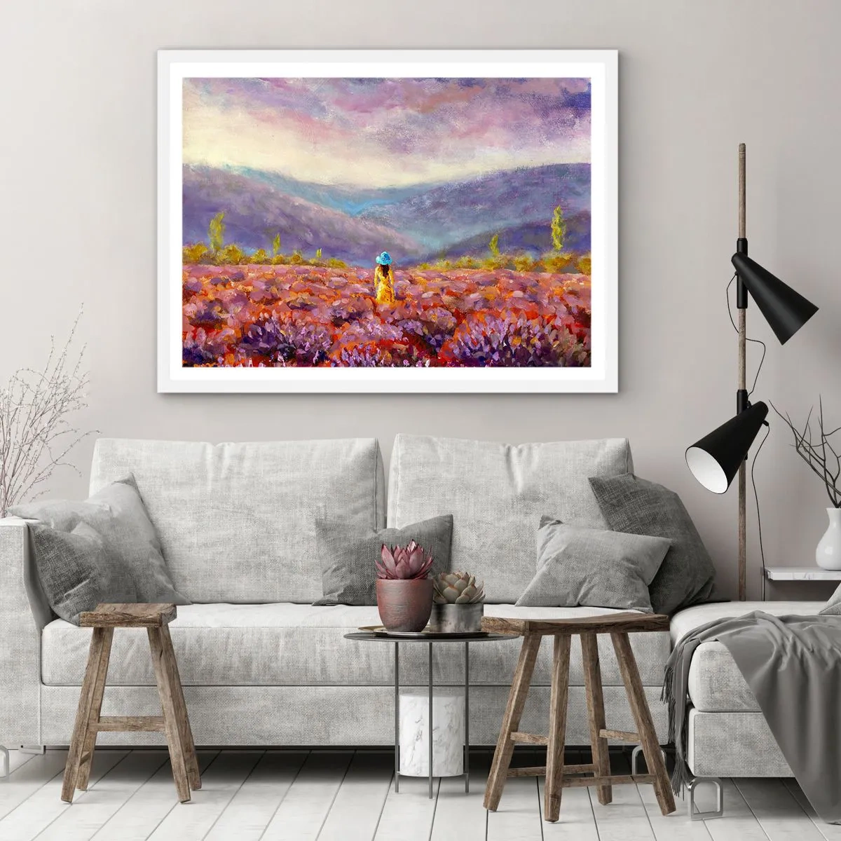 Affisch i vit ram - I lavendelsvärld - 70x50 cm