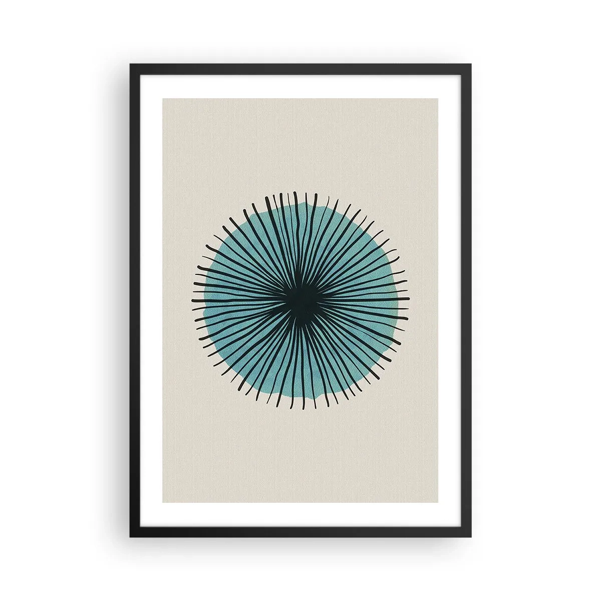 Affisch i svart ram - Geometriskt mönster i form av en radiell cirkel - 50x70cm - Radier mot blått - Modern väggdekoration för vardagsrum och sovrum ARTTOR