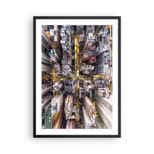 Affisch i svart ram - Flygfoto över staden på natten - 50x70cm - Hälsningar från Hongkong - Modern väggdekoration för vardagsrum och sovrum ARTTOR