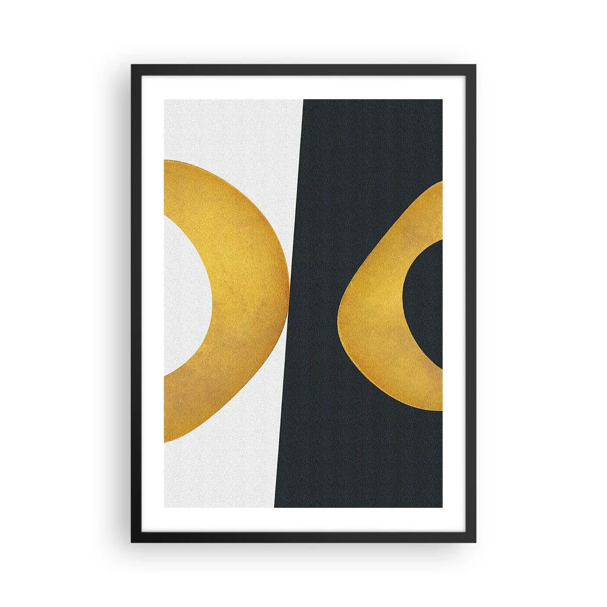 Affisch i svart ram - En abstrakt komposition med dominerande guld- och mörkgröna former. - 50x70cm - Öfr det första: guld - Modern väggdekoration för vardagsrum och sovrum ARTTOR