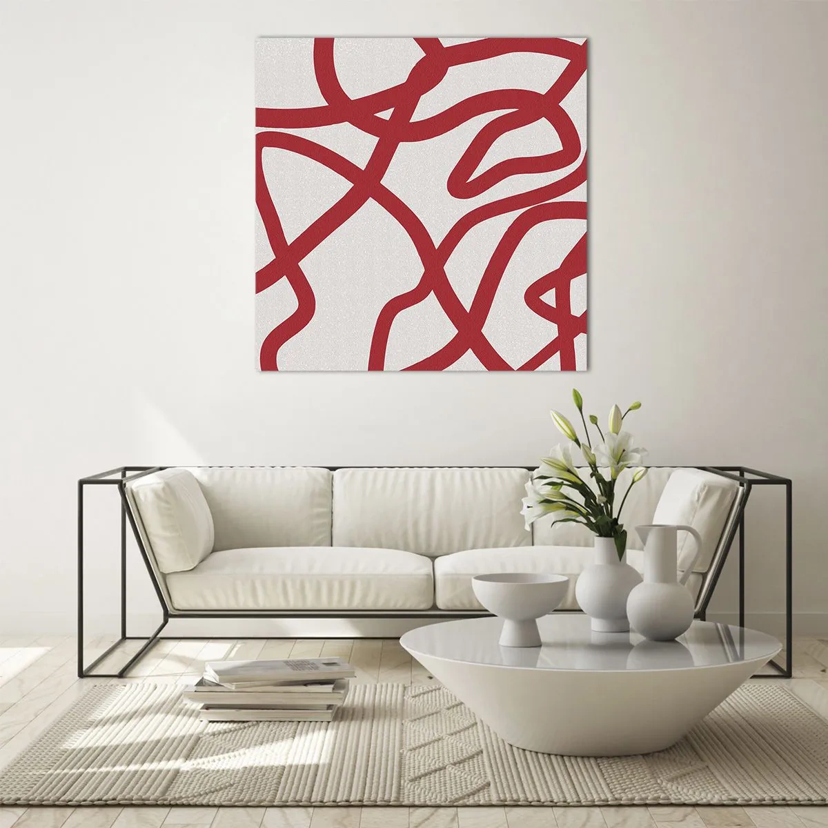 Glastavla - Bild på glas - Rött på vitt - 60x60 cm